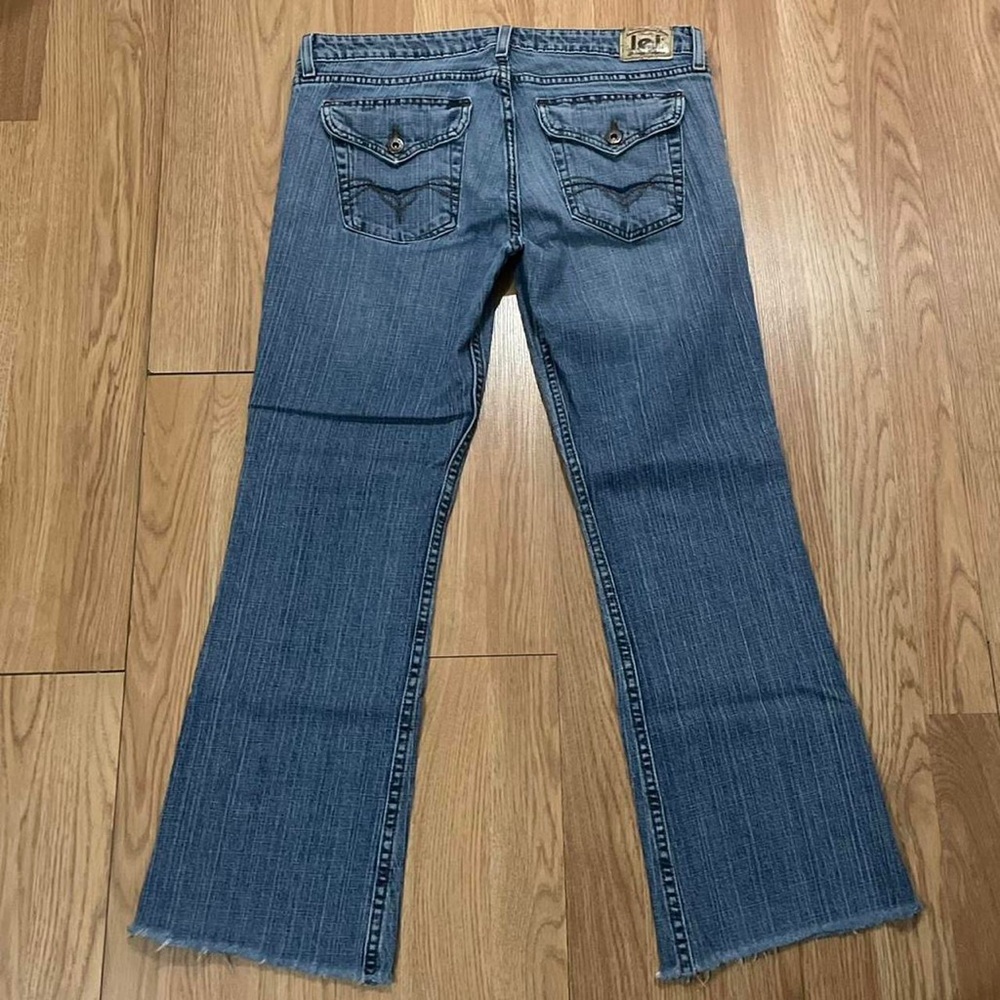 LEI Jeans Women Bootcut 11 (34x28) Raw Hem Medium Blue Back Flap Pockets Western - Picture 8 of 8